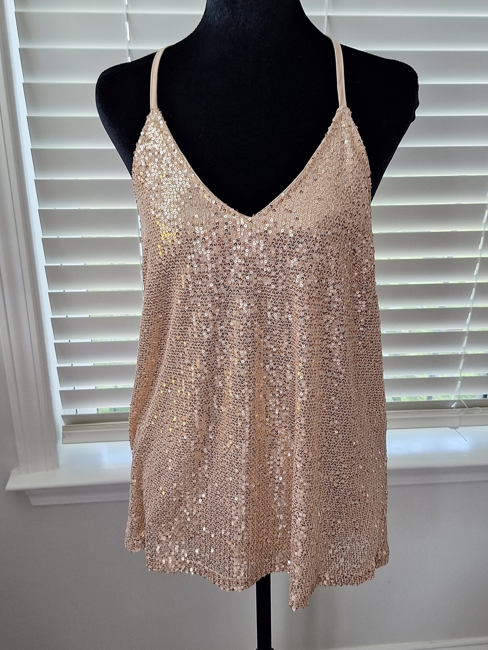 Sparkle V-Neck Sequin Camisole in Blush